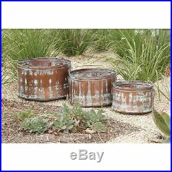 Set of 3 Rustic Round Distressed Drum Planters by Studio 350 Copper