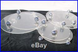 Set of Six Vintage Round Lucite Plant Dolly Stands with Rolling Chrome Casters