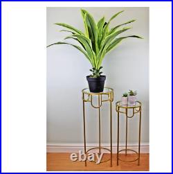 Set of Tall Decorative Gold Metal Indoor Home Lounge Plant Flower Display Stands