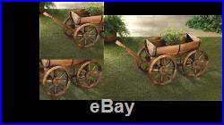 Set of Two Rustic Country Wood Barrel Wagon Wheel Planter Western Yard Decor