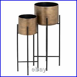 Set of Two Tall Contemporary Bronze Indoor Planters On Stand Plant stands