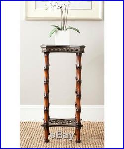 Side Table Lamp Plant Stand Bamboo-Shape Legs Solid Birch Dark Brown Metal Accen