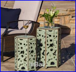 Side Table Set Outdoor Metal Patio Accent Vintage French Sunroom Plant Stand
