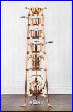 Six Shelf Satin Copper Cookware Pot Rack Plant Corner Holder Stand Pan Display