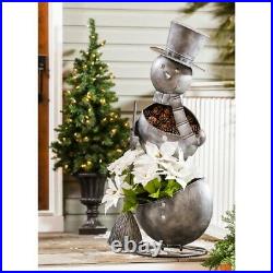 Snowman Plant Stand Metal Christmas Planter Outdoor Decor