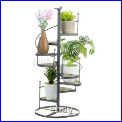 Spiral Desktop Vintage Plant Flower Stand Metal Wood Shelf Indoor Outdoor Garden