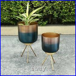 Stylish Aluminum Burnt Finish Planter Holders with Stands Set of 2 Garden Décor
