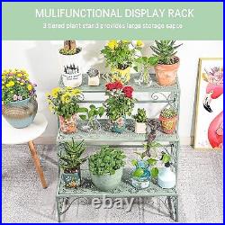 Sungmor Metal Plant Stand Garden Balcony 3 Tier Foldable Ladder Planters Display