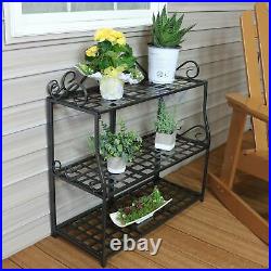 Sunnydaze 3-Tier Plant Stand Iron Metal Shelves with Decorative Scroll Edging