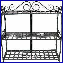 Sunnydaze 3-Tier Plant Stand Iron Metal Shelves with Decorative Scroll Edging