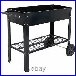 Sunnydaze Galvanized Steel Mobile Raised Garden Bed Cart 43-Inch Black