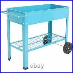Sunnydaze Galvanized Steel Mobile Raised Garden Bed Cart 43-Inch Blue