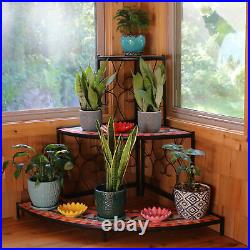 Sunnydaze Large 3-Tier Mosaic Plant Stand Metal Corner Flower Pot Shelf 40