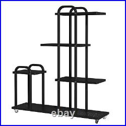 TECSPACE Black I style 4 Tier Metal Plant Stand with Wheels for Indoor Plants US
