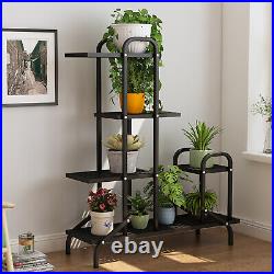 TECSPACE Black I style 4 Tier Metal Plant Stand with Wheels for Indoor Plants US