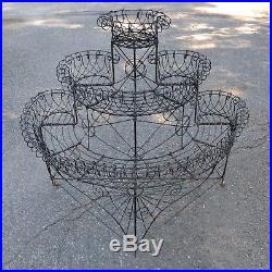 THE BEST Old Vintage Metal FRENCH WIRE Flower PLANT STAND Wheels victorian