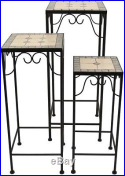 Three Hands Plant Stands Mosaic Multi Colored Black Sturdy Metal Frame 3 Set New