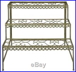 Three Step Plant Stand Flowers Aged Metal Green Vintage Antique Outdoor Garden