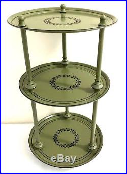 Tole Metal Table 3 Tier Green 25 X 14 Toleware Plant Stand Shelf