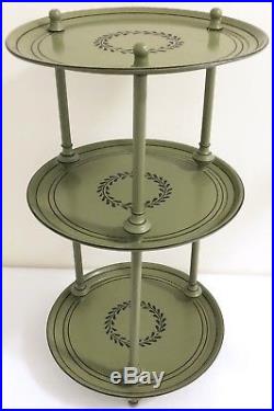 Tole Metal Table 3 Tier Green 25 X 14 Toleware Plant Stand Shelf