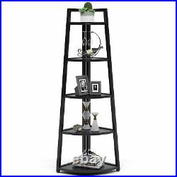 Tribesigns 70inch Tall Corner Shelf 5 Tier Modern Ladder Shelf Plant Stand Black