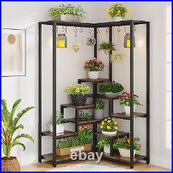 Tribesigns 71 Tall Wood Indoor Corner Plant Stand with Metal Frame for Balcony
