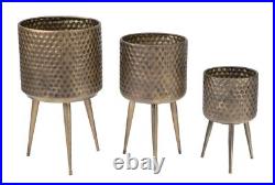 Tripar International 19692 Textured Metal Plant Stand, Gold Set of 3