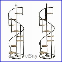 Two Large 76 Wood & Metal Spiral Stairs Staircase Display Shelf Plant Stand