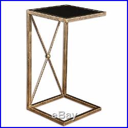 Two New 25 Aged Gold Metal Black Glass Accent End Table Plant Stand Uttermost