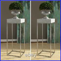 Two Urban Modern Stainless Steel Pedestal Display Table Thick Concrete Top