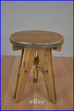 Unique Hand Made Loft French Industrial Chic Wood Stool with Metal, Plant Stand