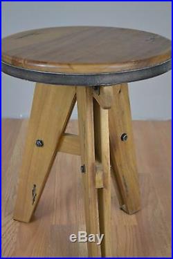 Unique Hand Made Loft French Industrial Chic Wood Stool with Metal, Plant Stand