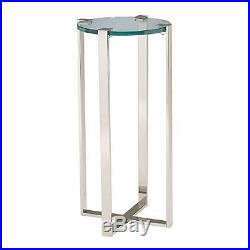 Uptown Contemporary Metal Frame Plant Stand with Glass Top 36in Nickel
