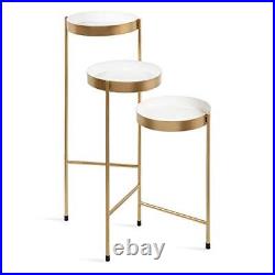 Urel Finn Trilevel Metal Plant Stand White And Gold Decorative Hinged Tray Stand