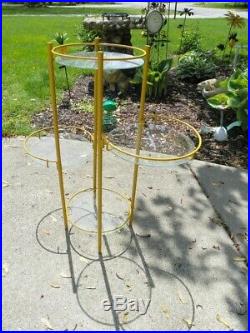 VINTAGE Mid Century Modern Metal 4 Tiered Plant Stand Table, Glass Tops, MCM