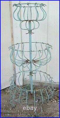 VINTAGE antique twisted METAL 3-TIER PLANT STAND baskets victorian
