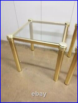 VTG MCM mid century modern Plant Stand Side Accent Table Brass Glass Top Square