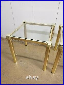 VTG MCM mid century modern Plant Stand Side Accent Table Brass Glass Top Square