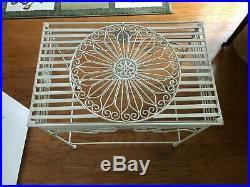 VTG MID CENTURY METAL with FLOWER WHEEL & CURLY QUES DESIGN GARDEN TABLE /PLANT