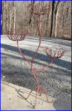 VTG Metal Antique Arts Crafts Wrought Iron Folk Art Figural Flower Plant Stand
