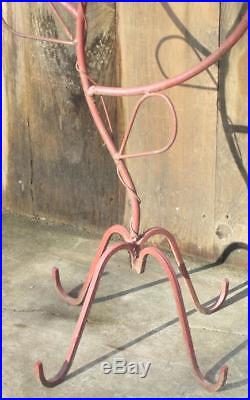 VTG Metal Antique Arts Crafts Wrought Iron Folk Art Figural Flower Plant Stand