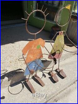 VTG Style Outdoor Metal Boy And Girl Plant Holders Pair Decorative Iron