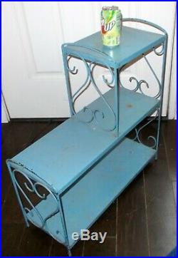VTG TOLE Metal Plant Stand SHELF Bookcase Wrought Iron Garden Patio Blue