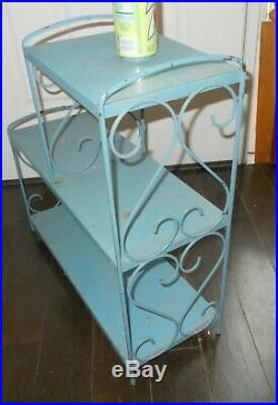 VTG TOLE Metal Plant Stand SHELF Bookcase Wrought Iron Garden Patio Blue