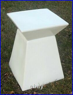VTG White CERAMIC Garden Stool ACCENT TABLE Plant Stand BOHO CHIC MODERN