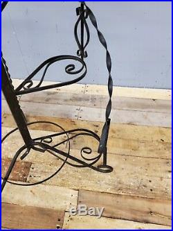 VTG Wrought Iron Metal Plant Stand 42 Spiral Stairs 4 Tier withTop Basket Black