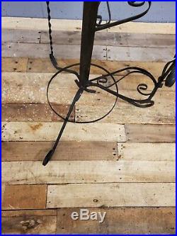 VTG Wrought Iron Metal Plant Stand 42 Spiral Stairs 4 Tier withTop Basket Black