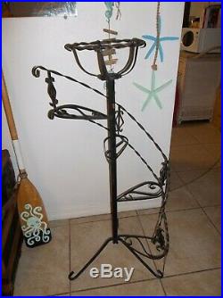 VTG Wrought Iron Metal Plant Stand 43 Spiral Stairs 4 Tier withTop Basket Black