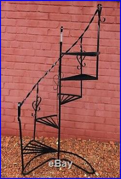 VTG Wrought Iron Metal Plant Stand 50 1/2 X 22 Spiral Stairs 5 Tier Black MINT