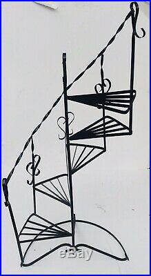 VTG Wrought Iron Metal Plant Stand 50 1/2 X 22 Spiral Stairs 5 Tier Black MINT